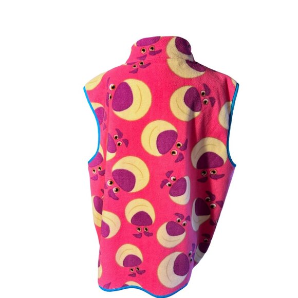Disney Lotso Fleece Vest Pink With Purple & Yellow Faces Zippered Front Pockets - Picture 2 of 10